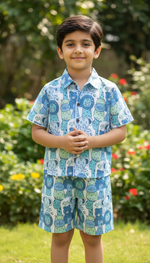 KIDS ANIMAL SAFARI COTTON SHIRT & SHORT SET