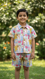 KIDS ANIMAL SAFARI COTTON SHIRT & SHORT SET