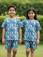 KIDS UNISEX T-SHIRT & SHORT SET JUNGLE SAFARI BLUE