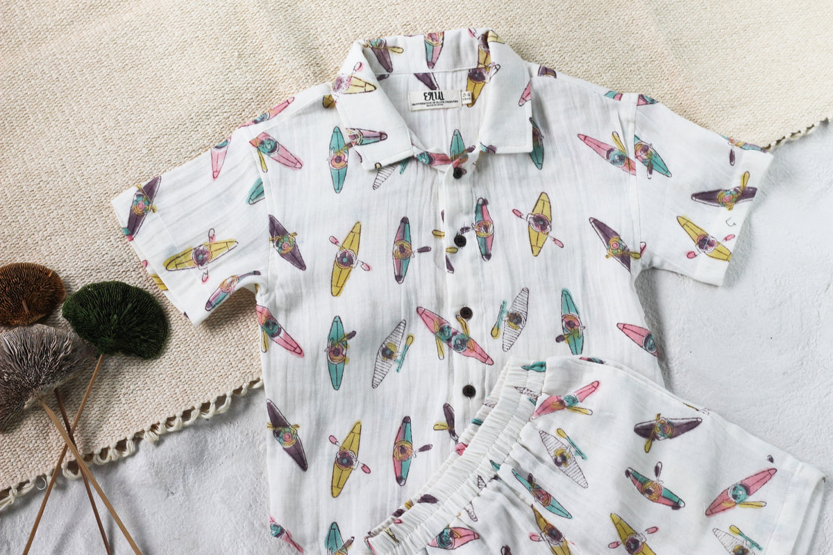 KIDS KAYAKING MUSLIN SHIRT & SHORT SET