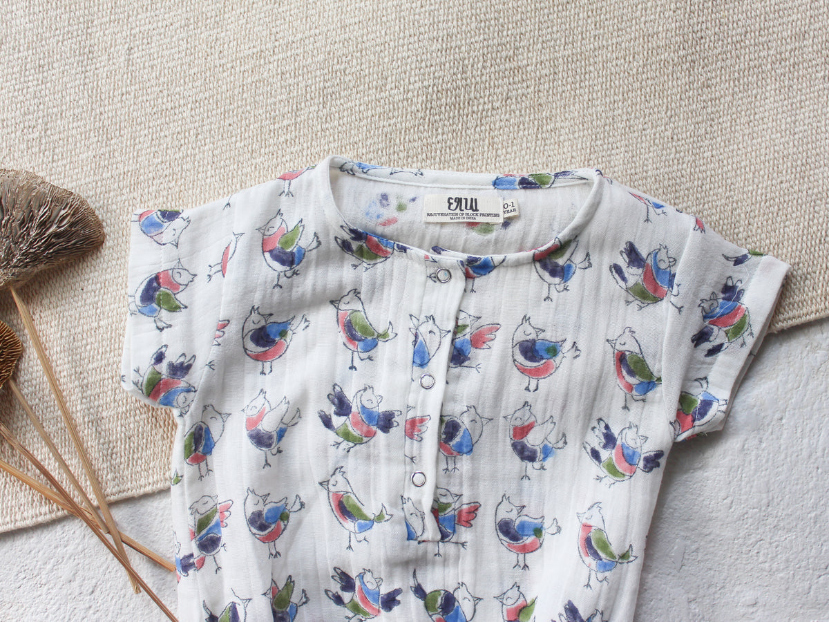 BABY MUSLIN BIRDS ROMPER