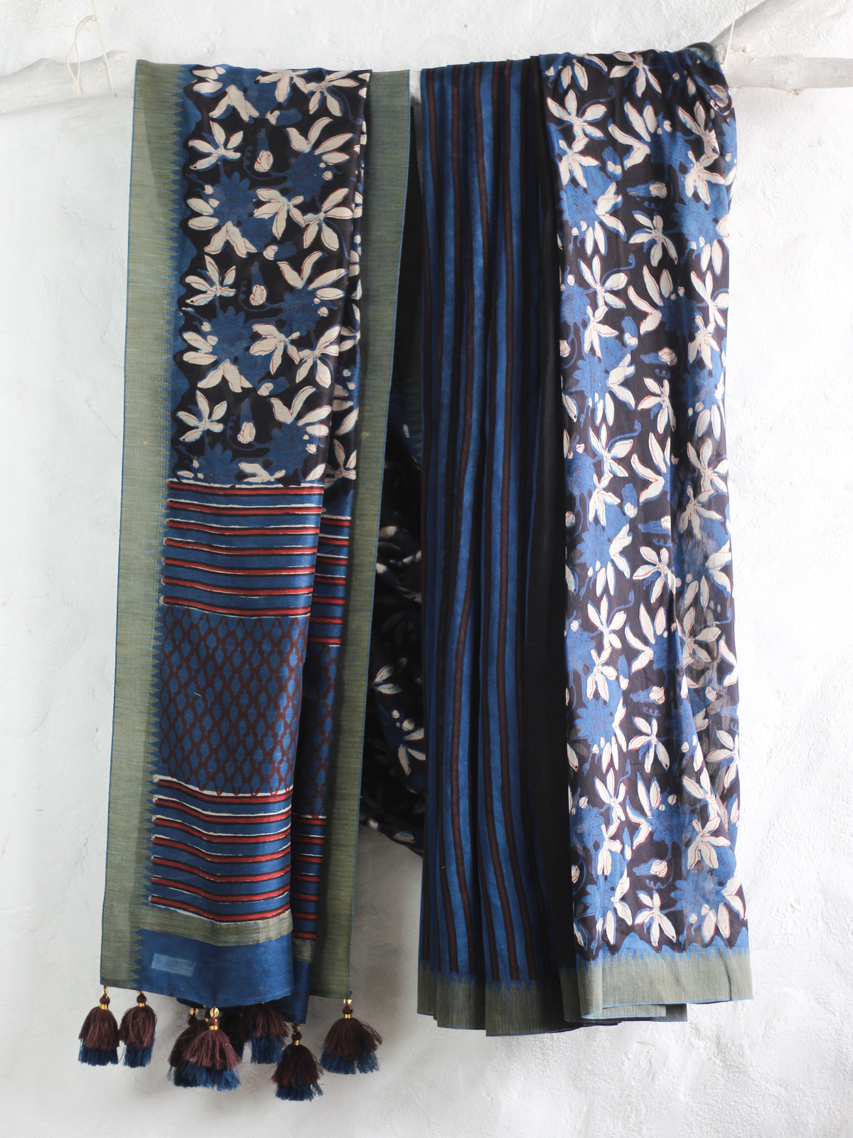 Dabu Indigo Maroon -Chanderi Saree