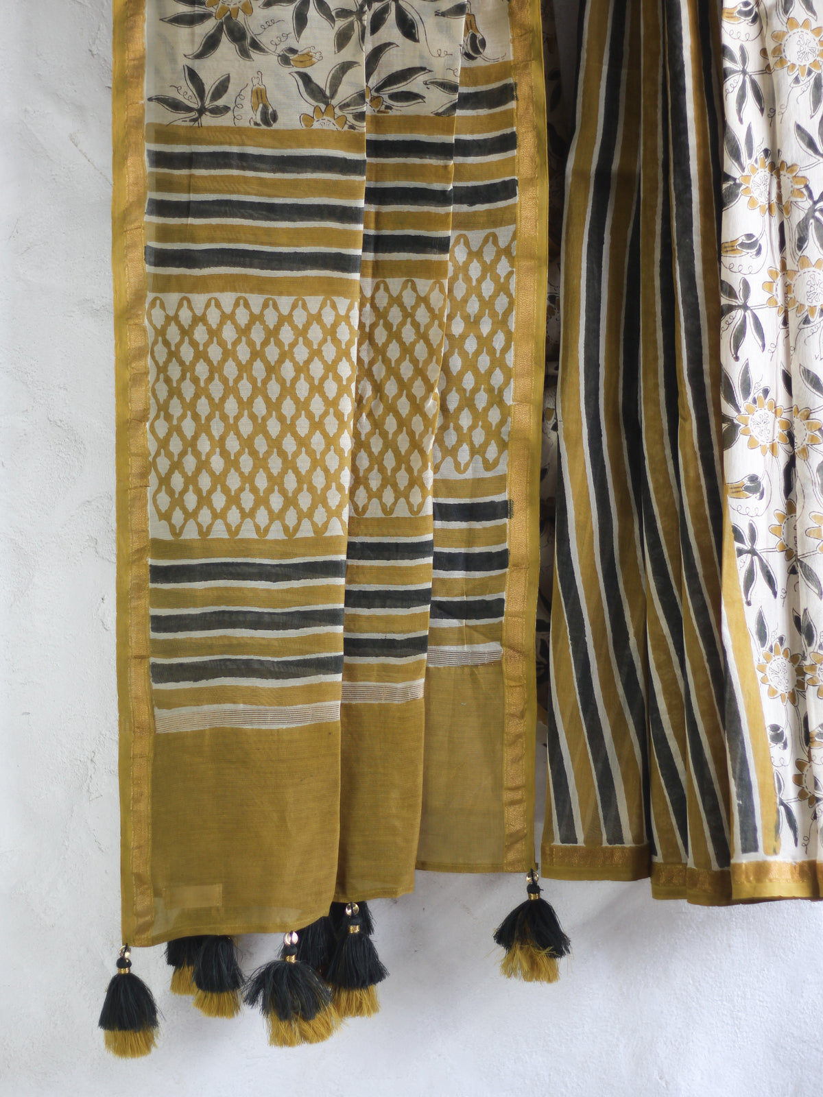 Ivory Yellow Krishna Jaal -Chanderi Saree