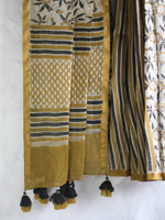 Ivory Yellow Krishna Jaal -Chanderi Saree