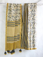 Ivory Yellow Krishna Jaal -Chanderi Saree