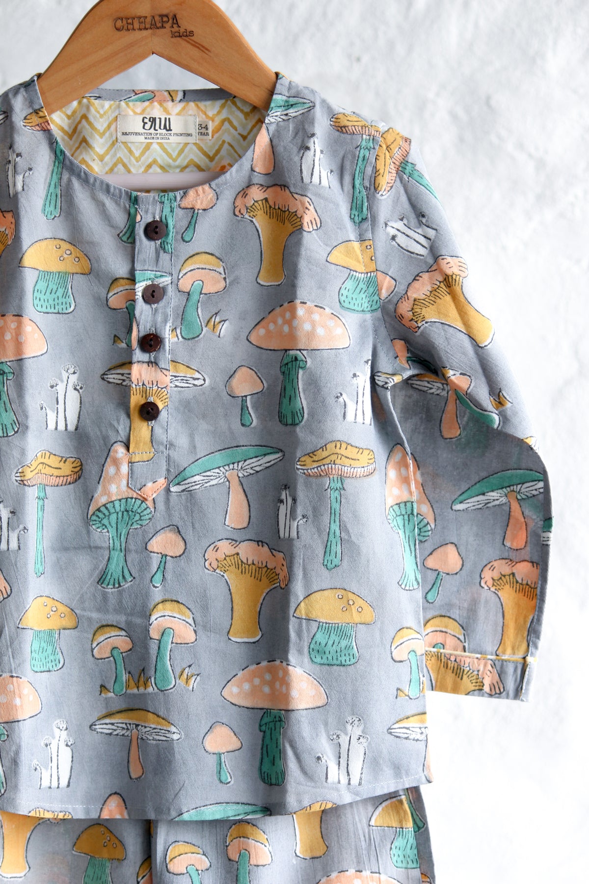 Unisex Kids Pajama - Gray Mushroom