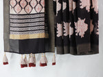 Bagru Natural Black Gulab Butta-Chanderi Saree