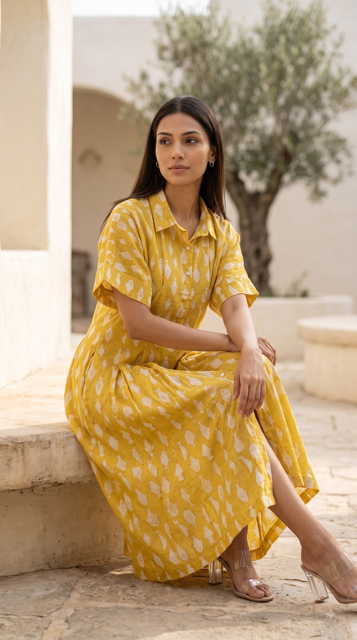 Golden Yellow Fish Collar Dress