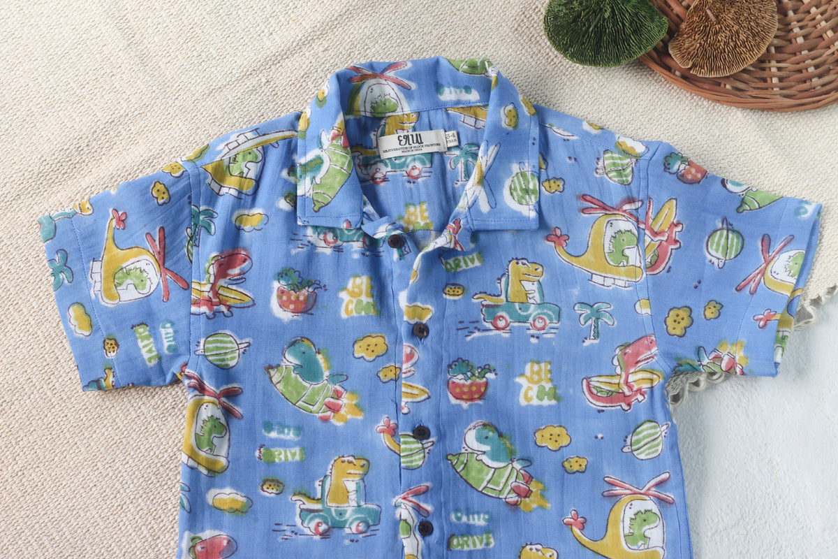 KIDS DINO IN SPACE MUSLIN SHIRT & SHORT SET