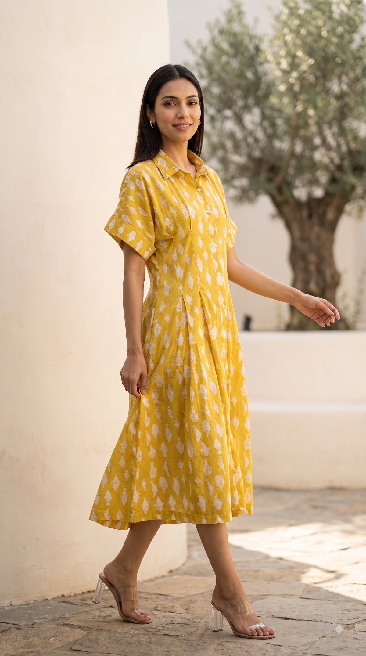 Golden Yellow Fish Collar Dress