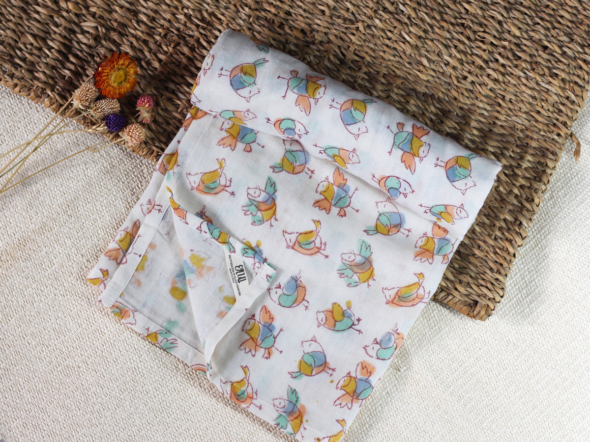Baby Muslin Swaddle- Colourful Birdie