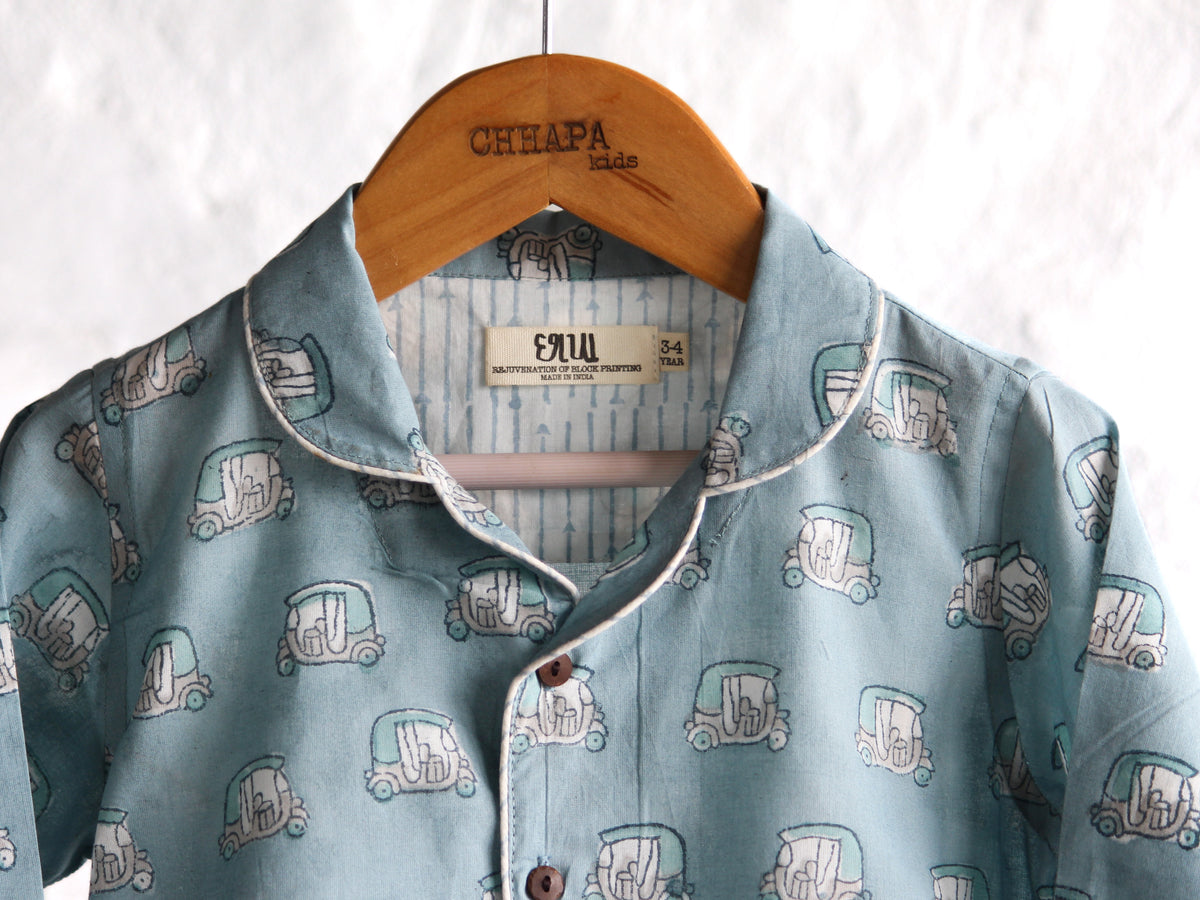 Unisex Kids Pajama -Auto rickshaw in Teal Blue