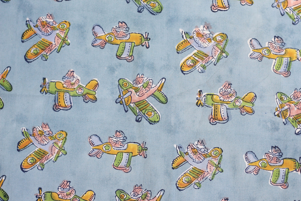 Fabric - Plane in Sky Blue