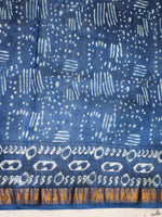 Dabu Indigo in flower jaal -Chanderi Saree