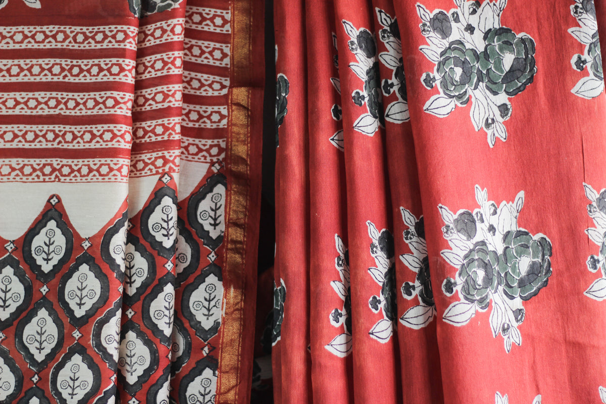 Maroon Gulaab Butta -Chanderi Saree