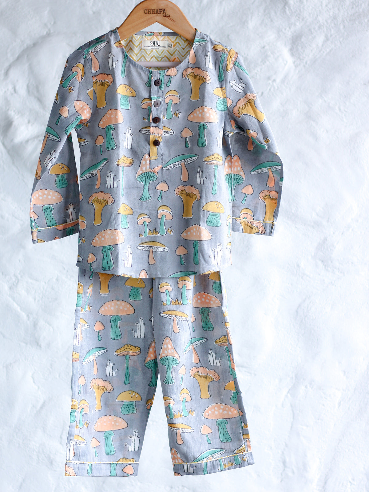 Unisex Kids Pajama - Gray Mushroom