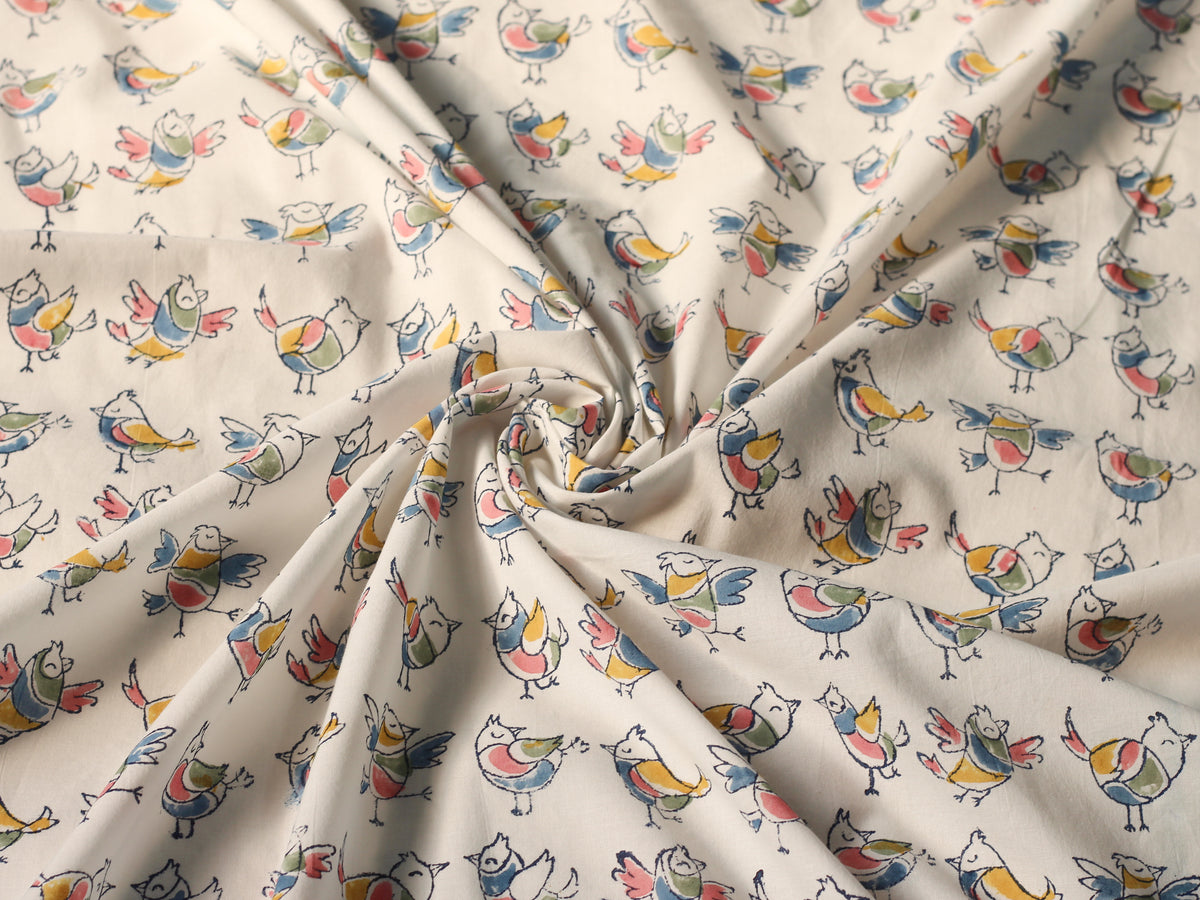 Fabric - Ivory Pastel Birds