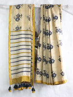 Bagru Natural Yellow-Chanderi Saree