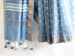 Dabu light indigo -Chanderi Saree