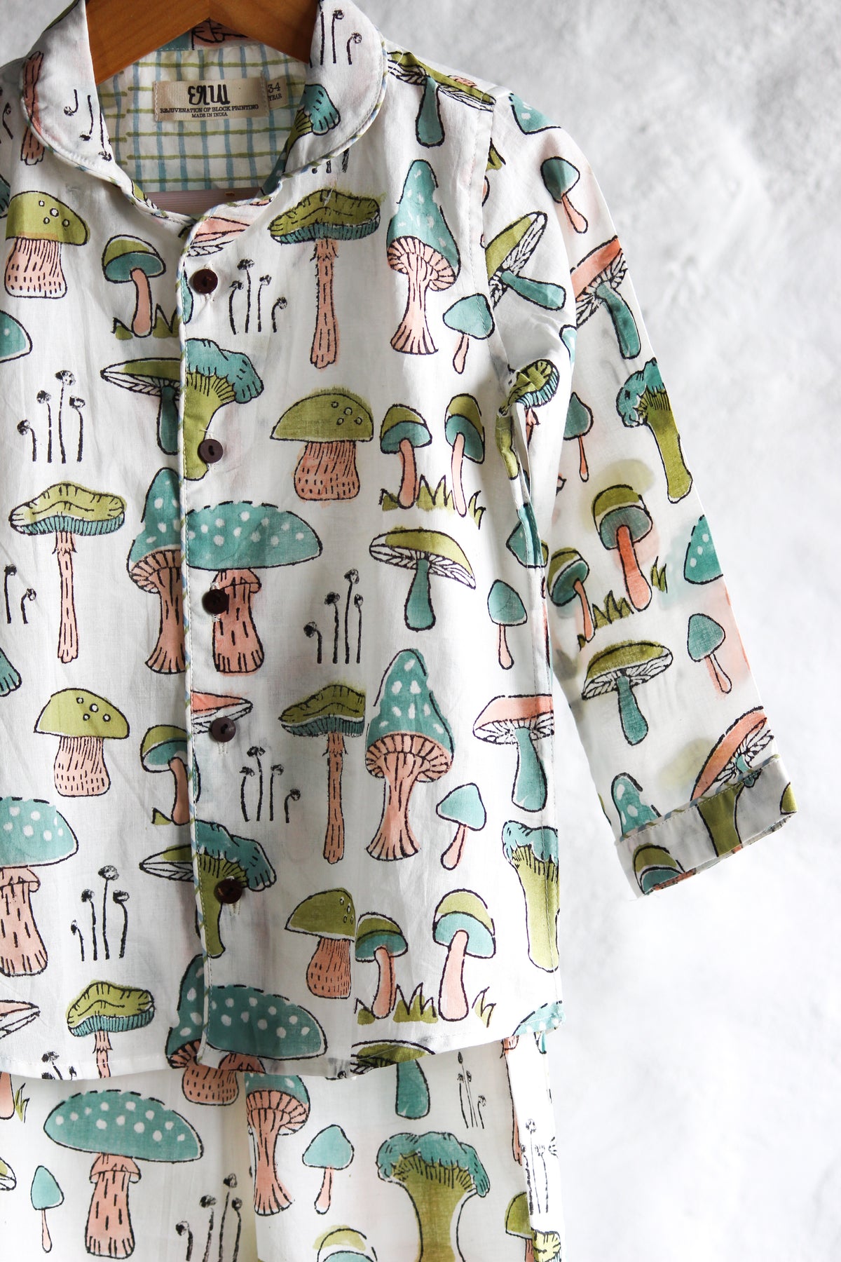 Unisex Kids Pajama -Mushrooms in White