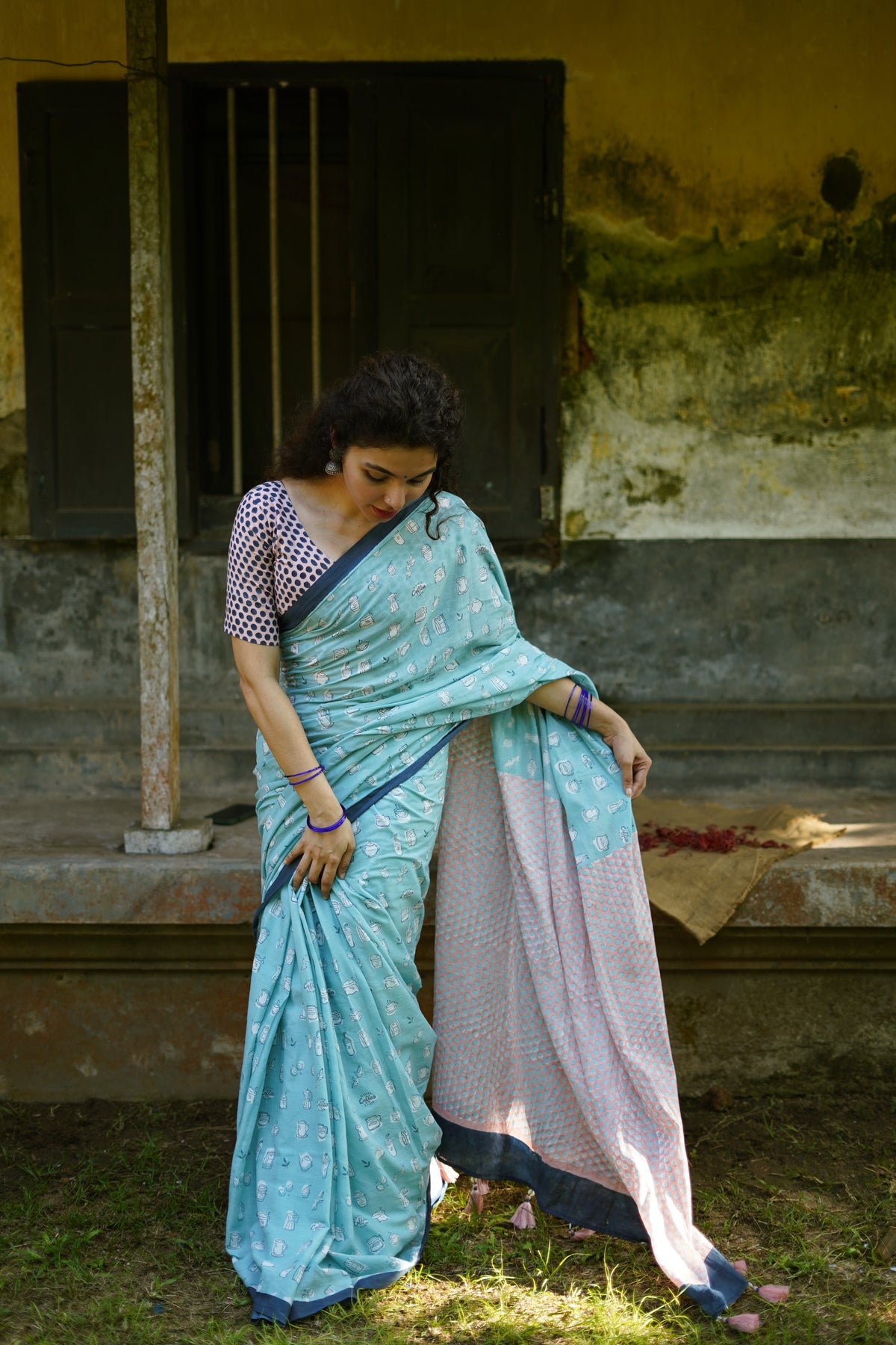 ETI- MINTY COFFEE DELIGHT - Mul Cotton Saree