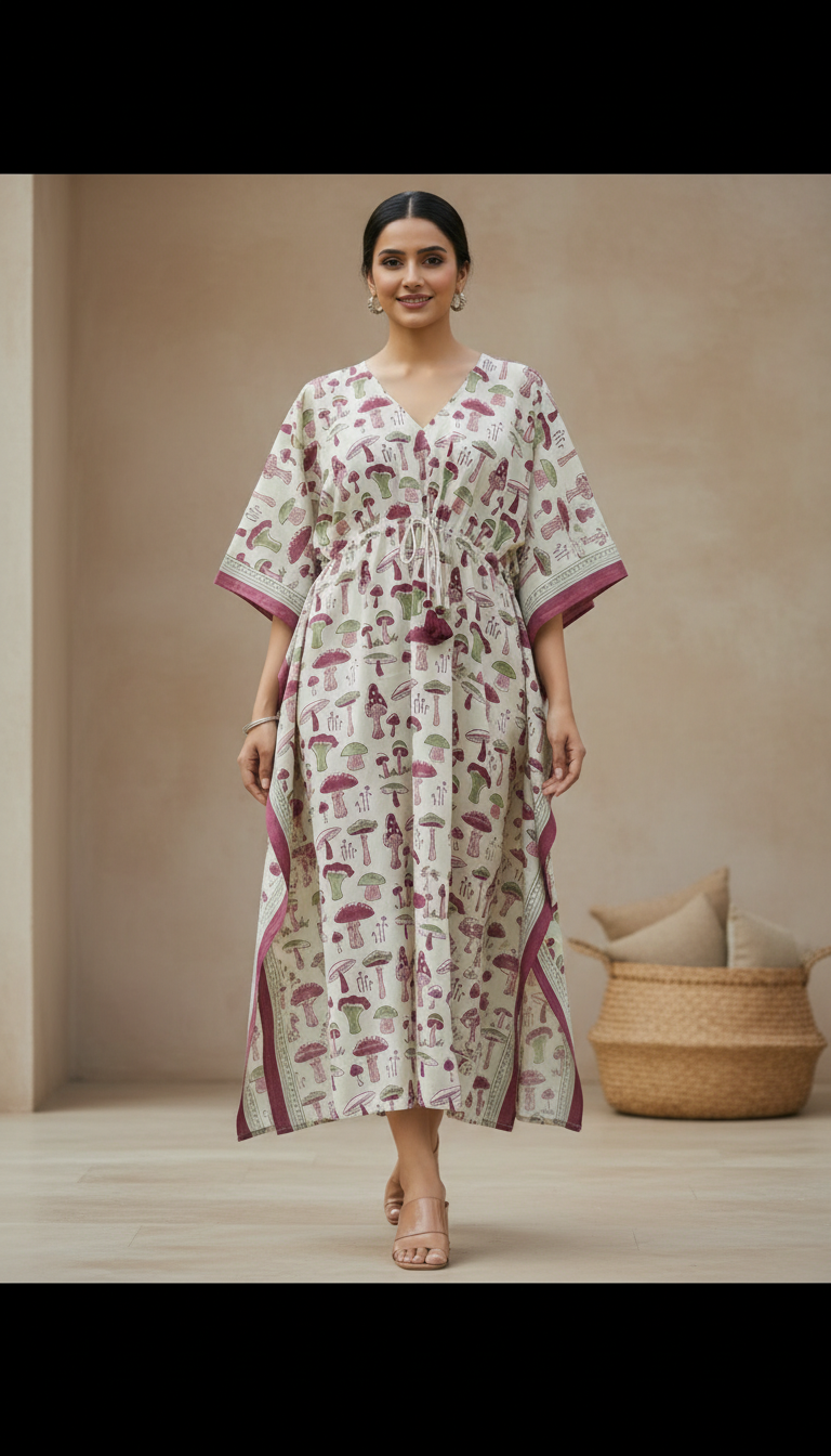 Kaftan- Mushroom in Pistachio Green