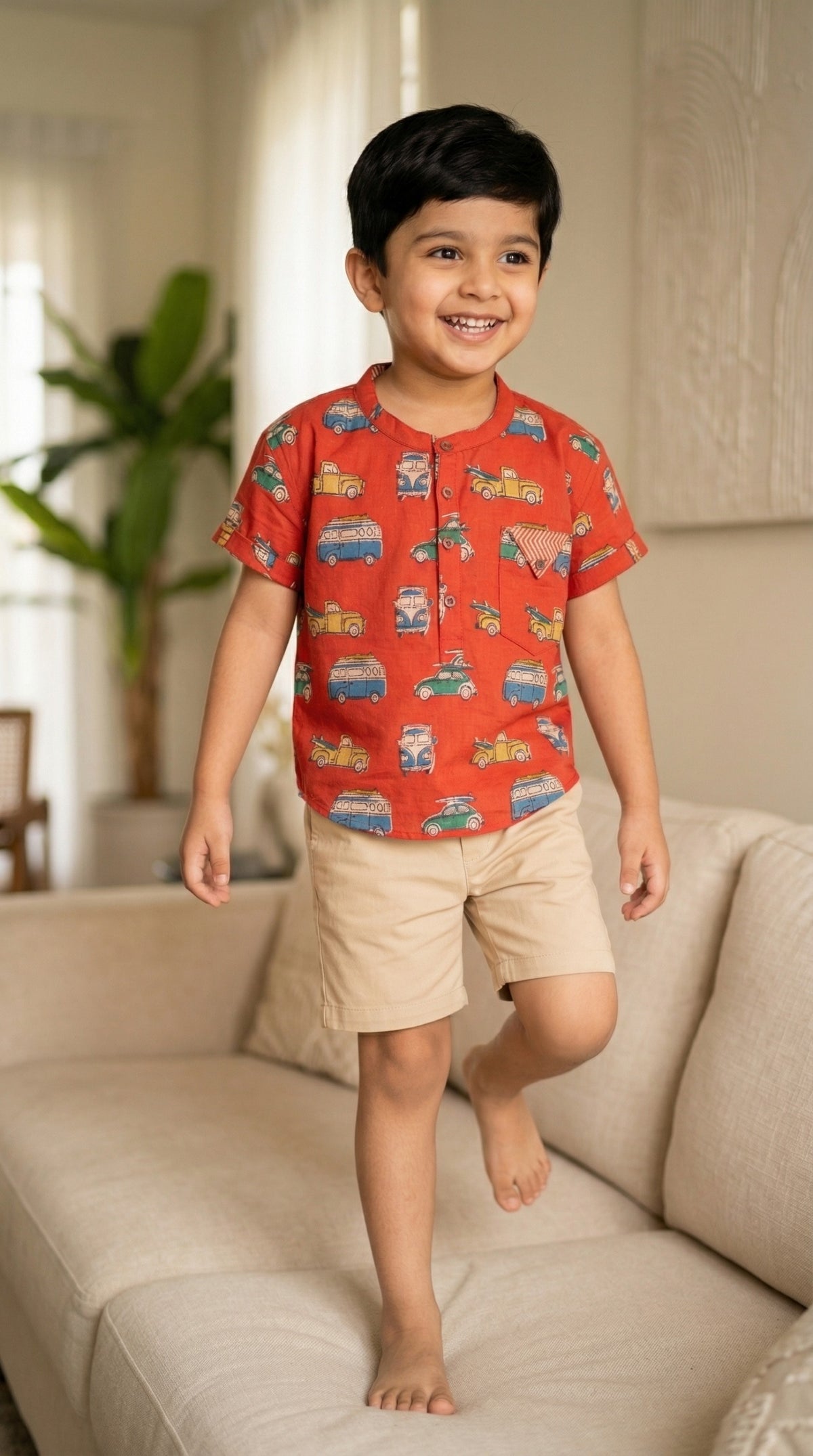 Bagru Maroon Retro Camper Van Shirt