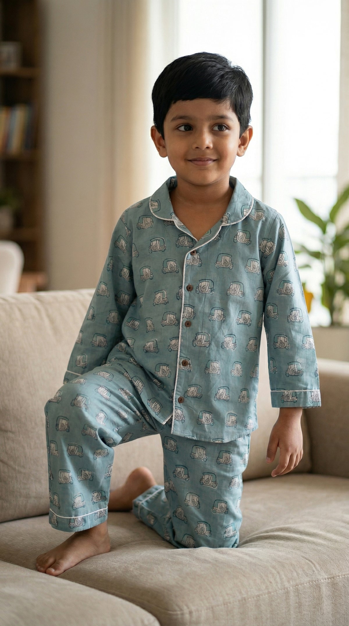 Unisex Kids Pajama -Auto rickshaw in Teal Blue
