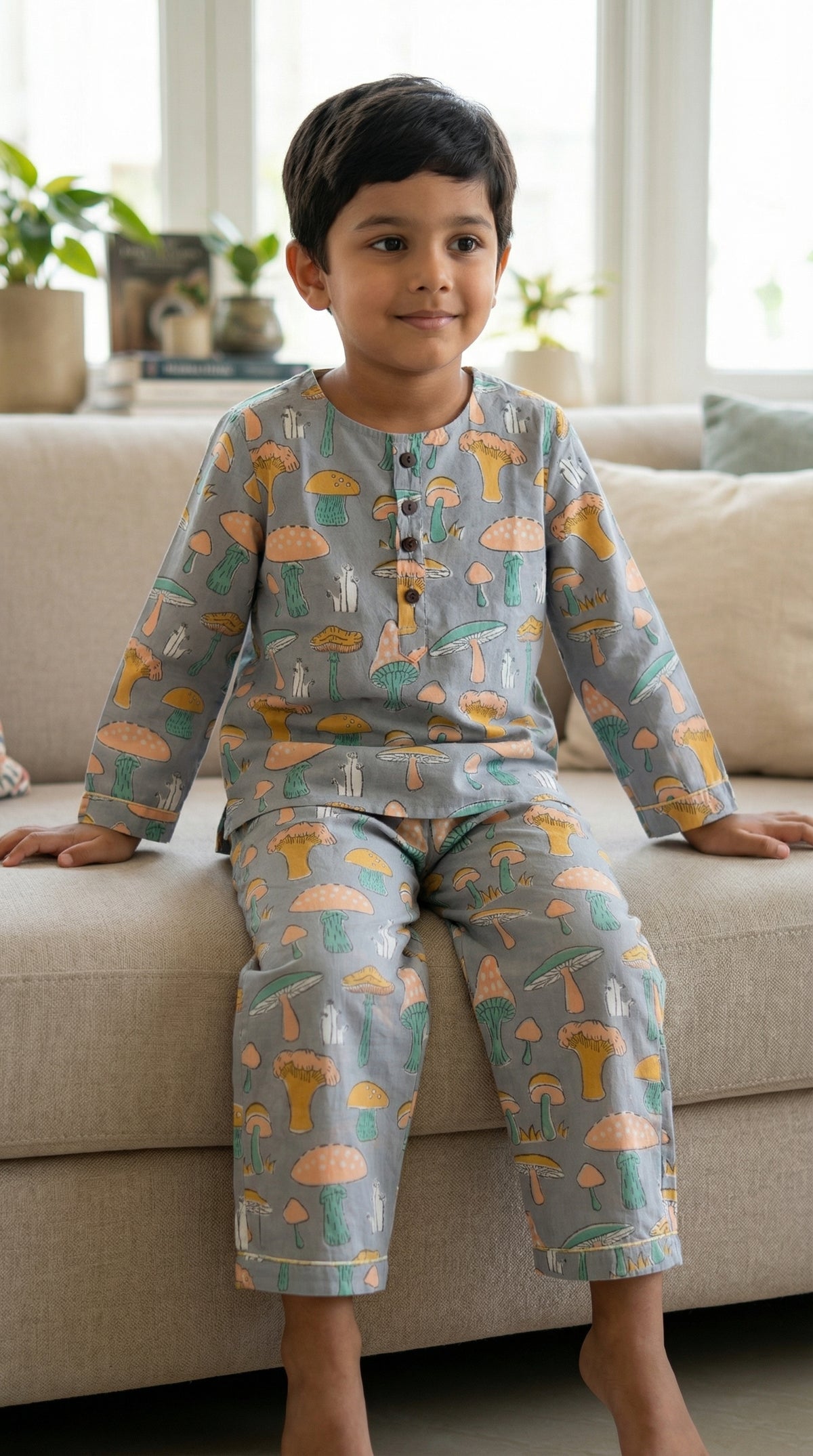 Unisex Kids Pajama - Gray Mushroom