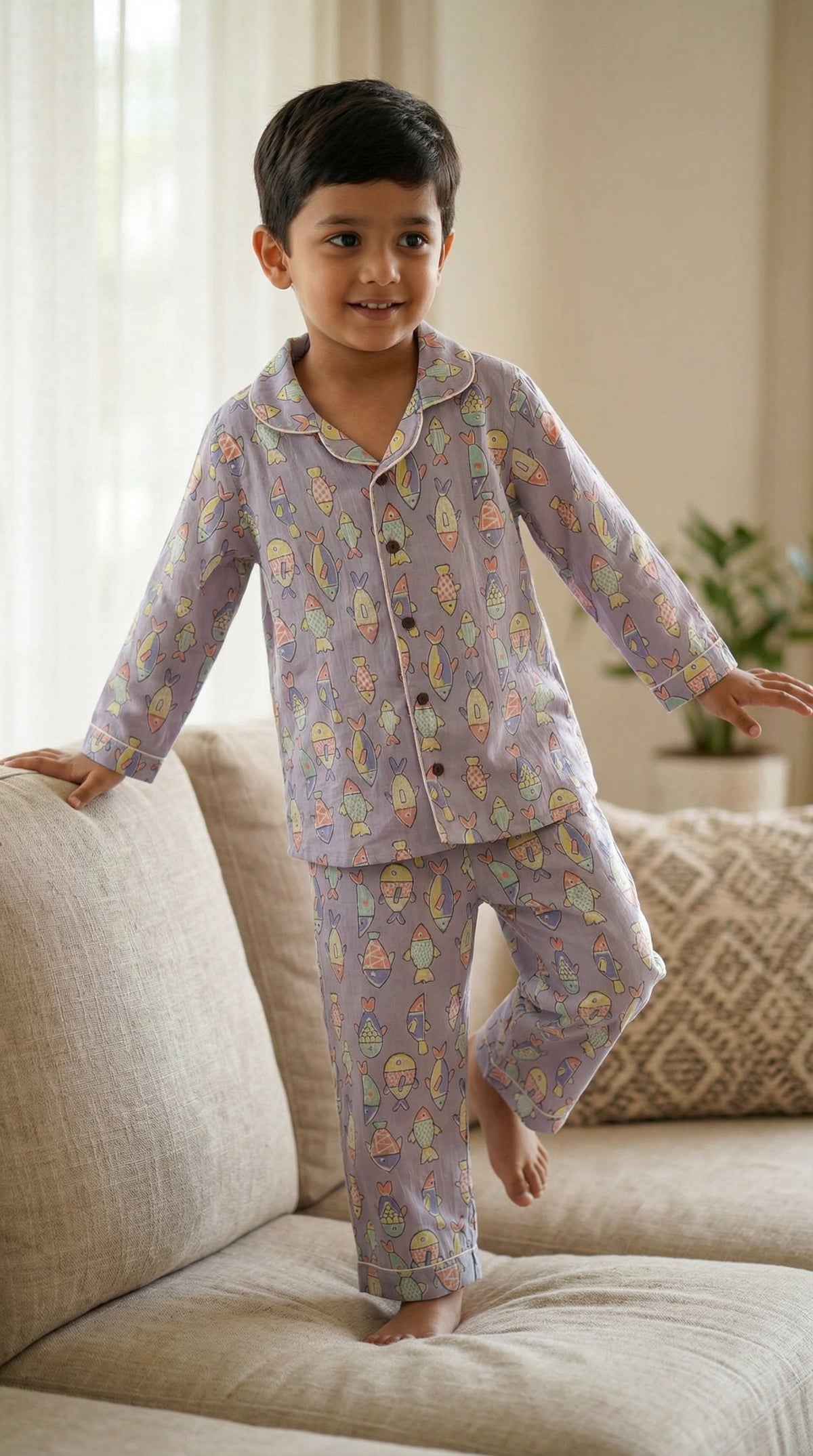 Unisex Kids Pajama -Fish in Purple