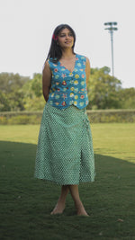teal flowers with green polka Skirt & Top pair
