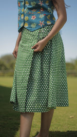 teal flowers with green polka Skirt & Top pair