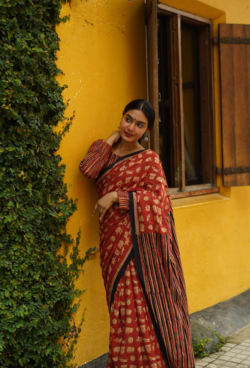 MAROON SAFARI - Mul Cotton Saree