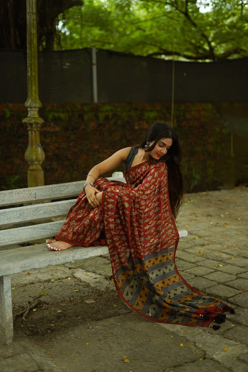 MAROON MIRAGE - Chanderi Saree