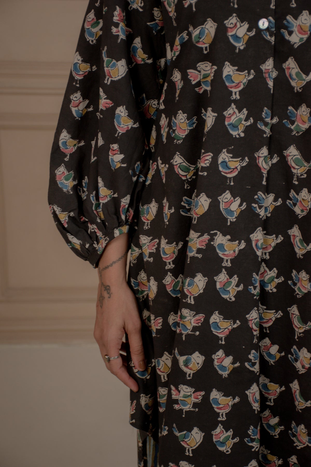 BIRDSONG BLACK Cotton Kurtaset
