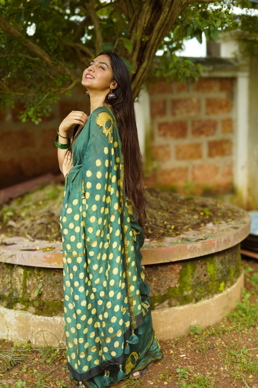 EMERALD ELEPHANTS Chanderi Saree