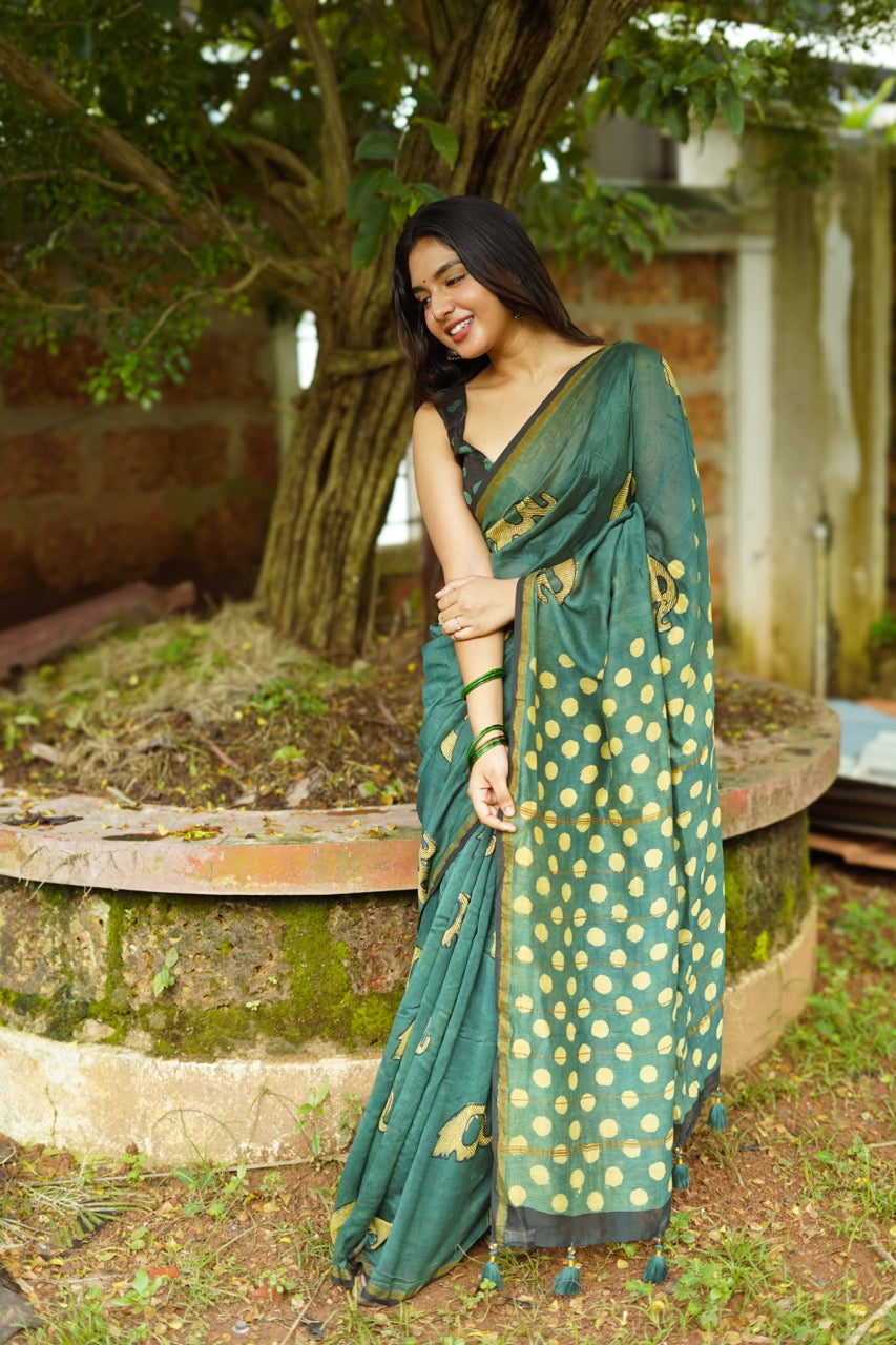 EMERALD ELEPHANTS Chanderi Saree