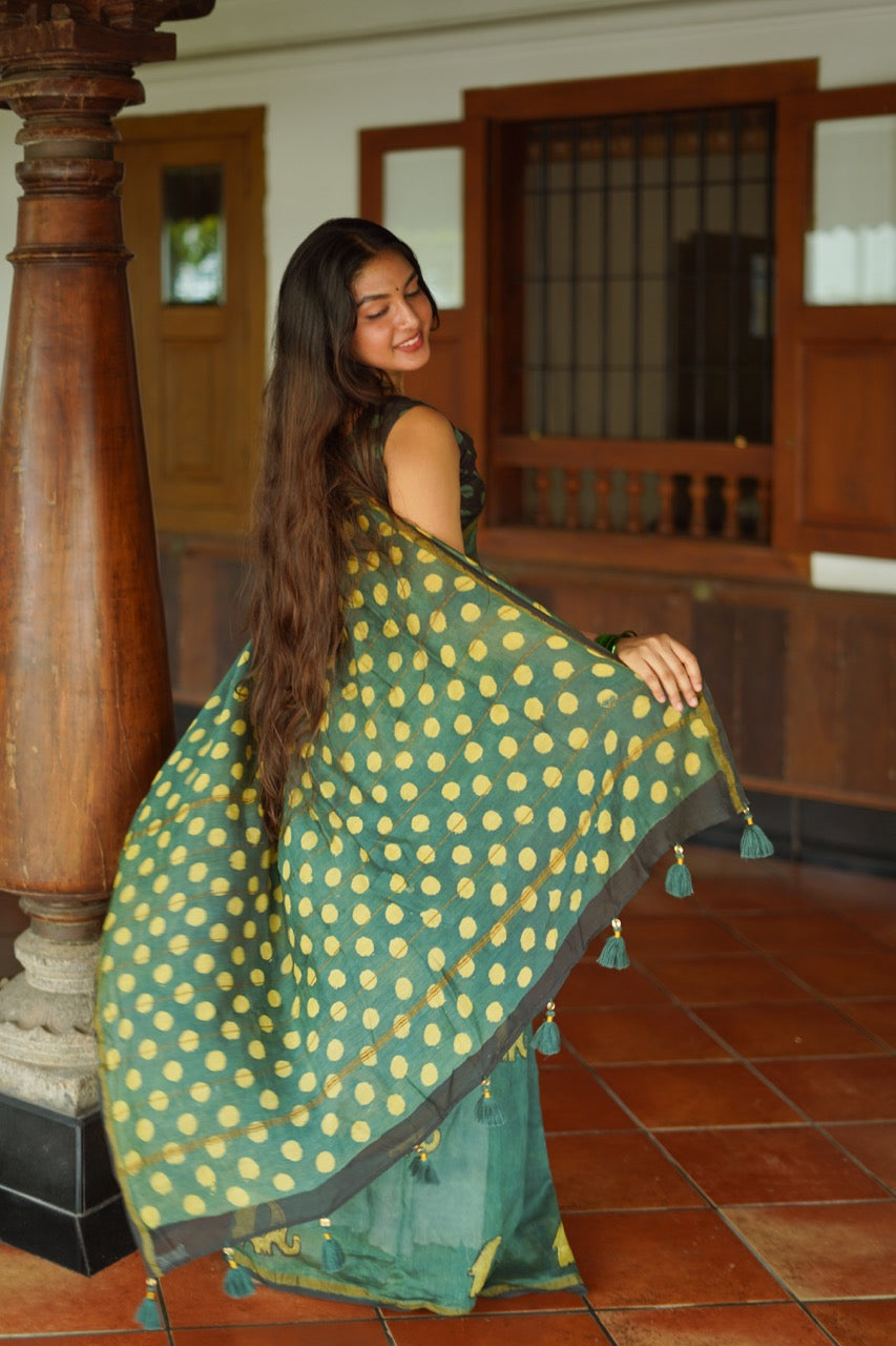 EMERALD ELEPHANTS Chanderi Saree