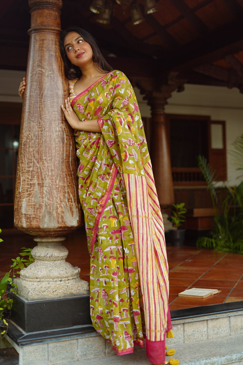 MUSHROOM MEADOW Chanderi Saree