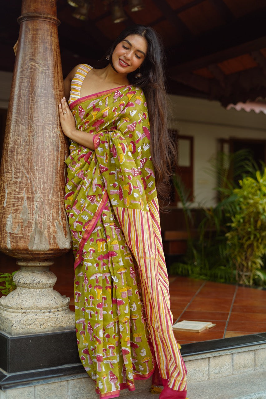 MUSHROOM MEADOW Chanderi Saree