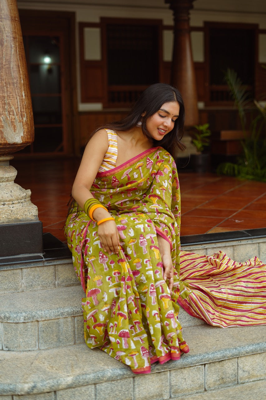 MUSHROOM MEADOW Chanderi Saree