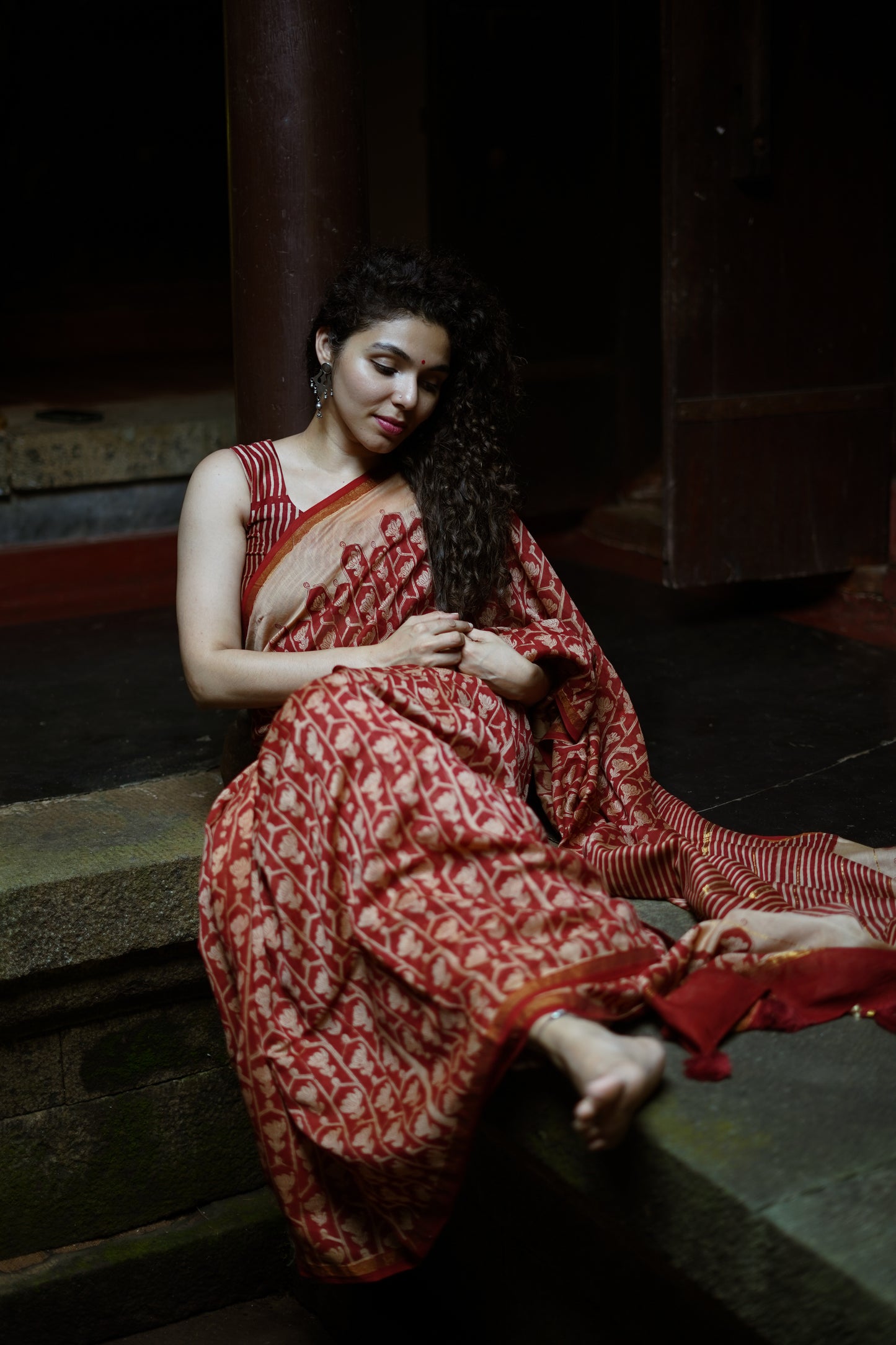 MYSTIC MAROON JAAL DELIGHT - Chanderi Saree