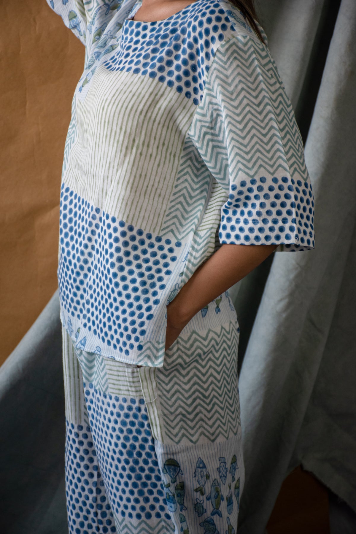 Muslin Co-ord Set blue fish