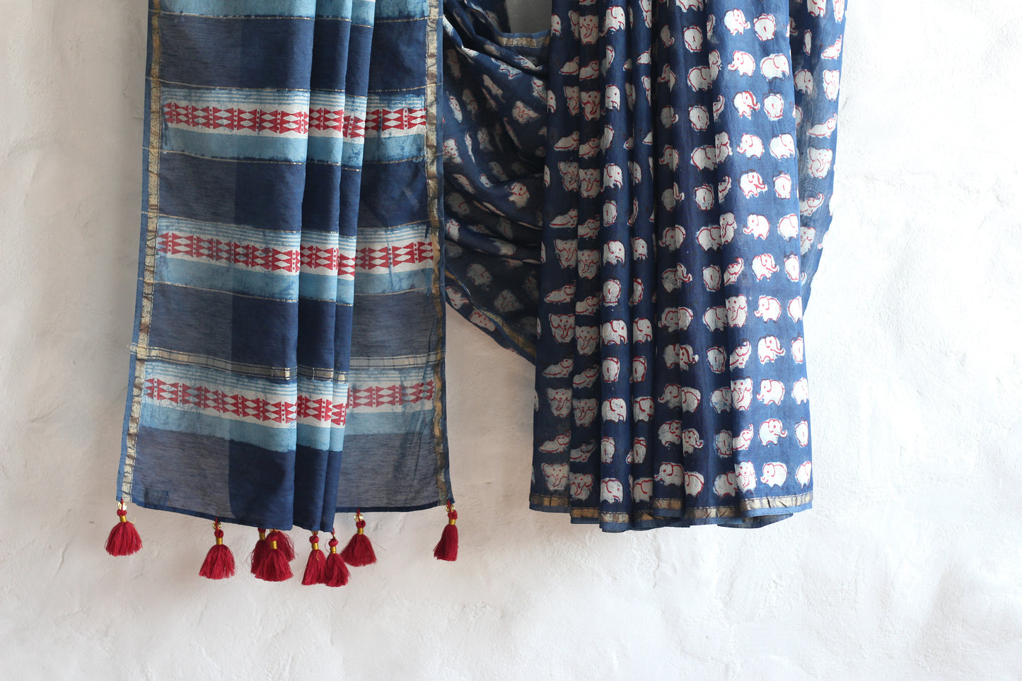 ELEPHANTS ON MY INDIGO Chanderi Saree