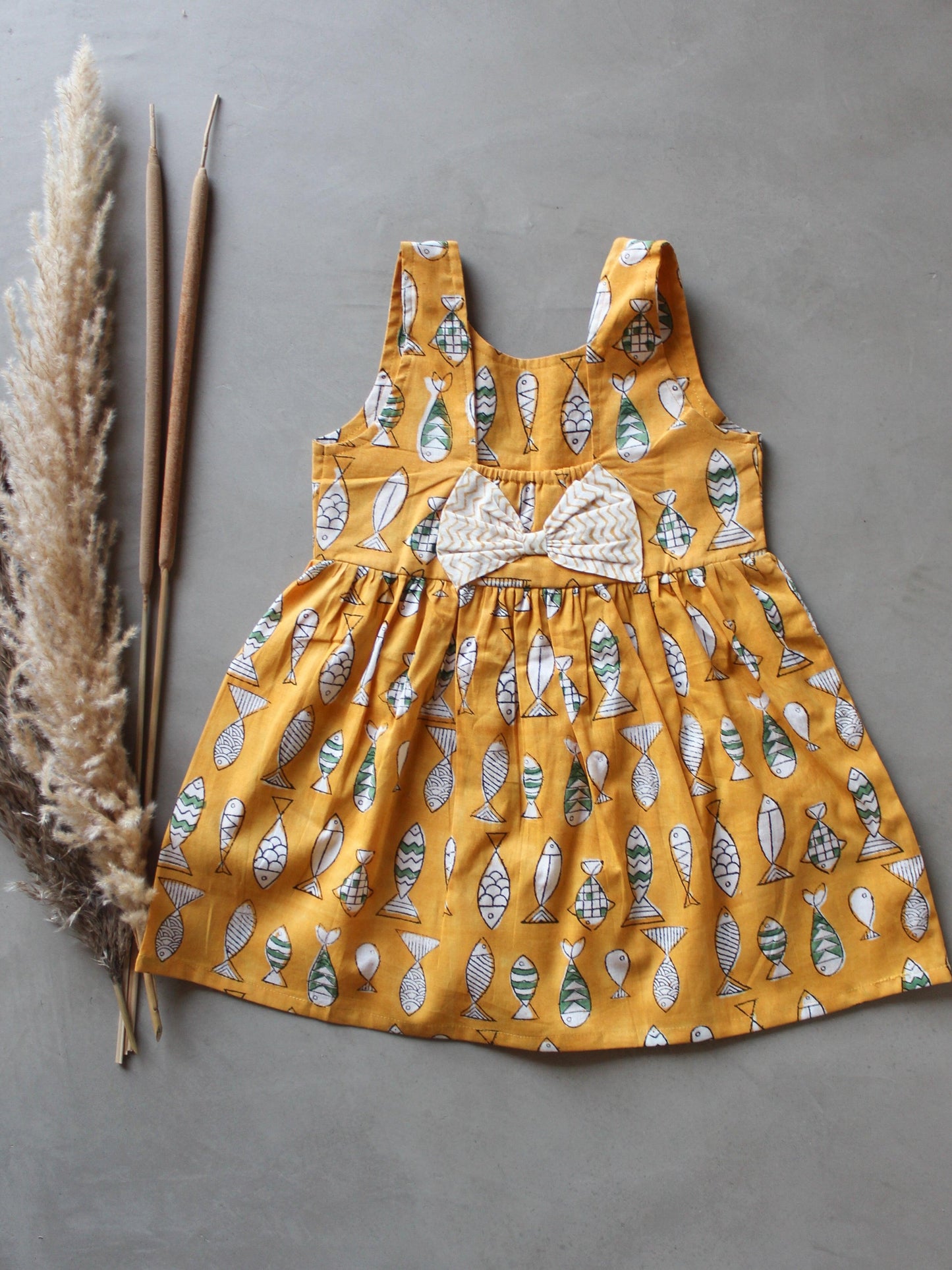 Mustard Finny Bow Dress - CHHAPA