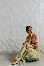 PASTEL BIRDIE IN PISTACHIO GREEN - Chanderi Saree
