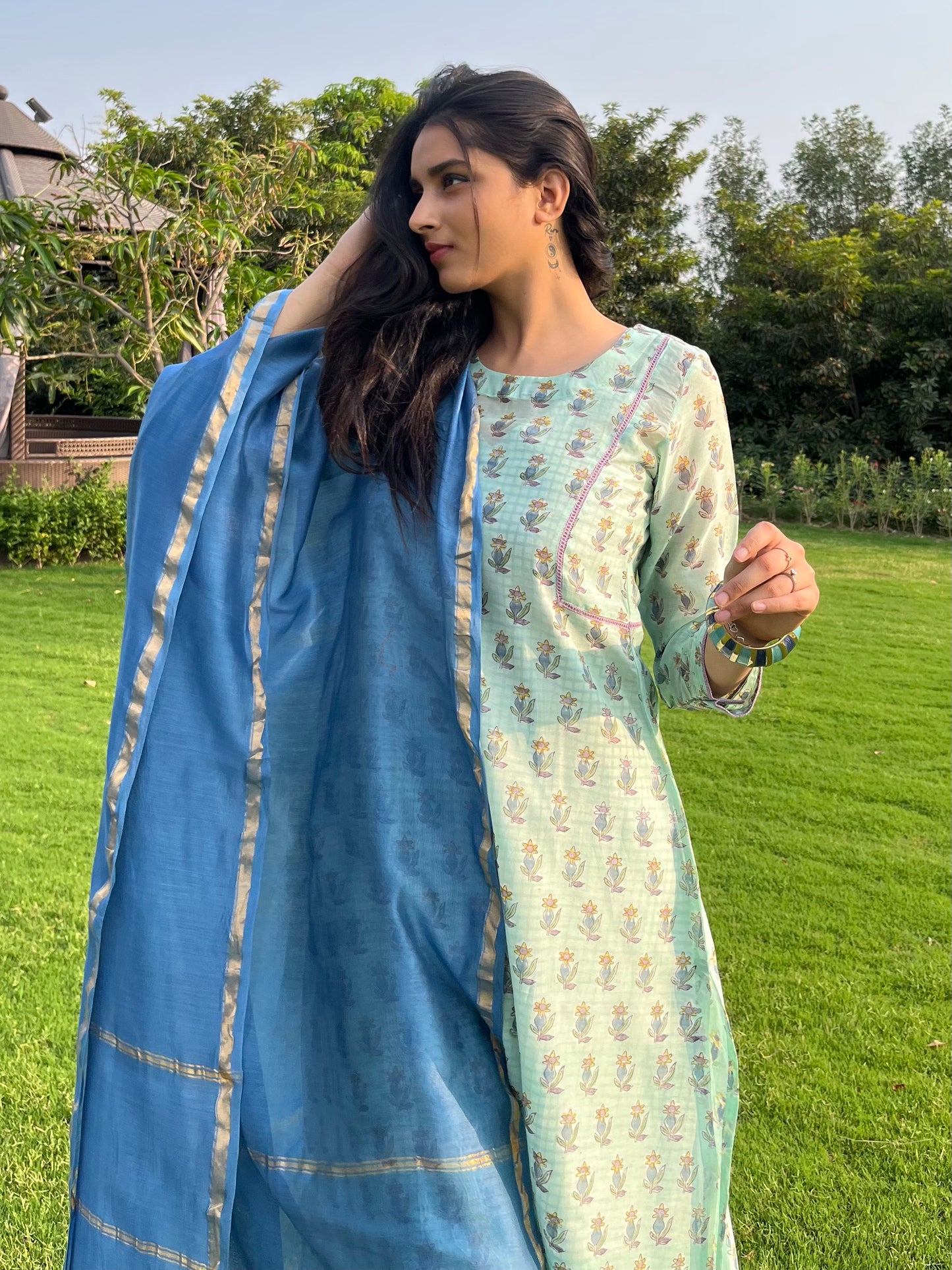 VERDANT- Chanderi Kurta, Pant & Dupatta Set
