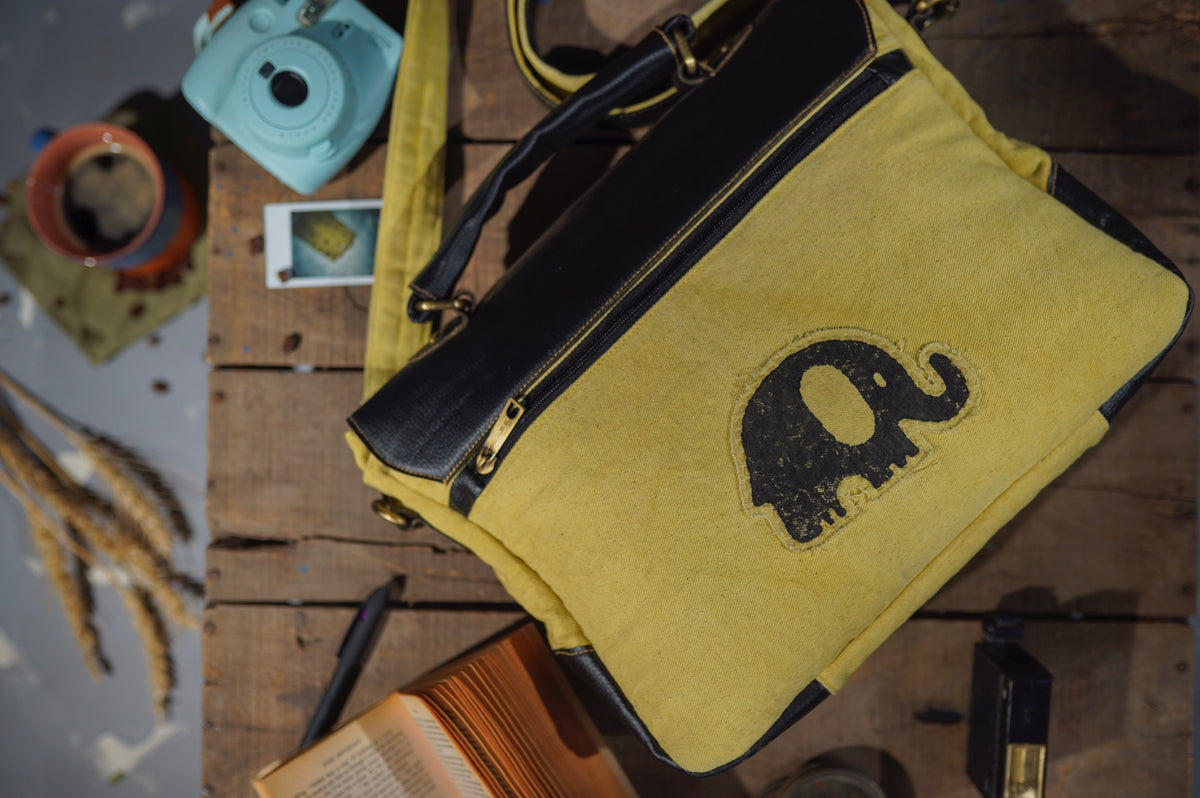 Canvas Leather ElephantLaptop Bag - CHHAPA