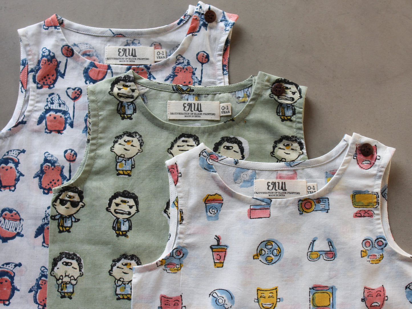 Baby Cotton 3 Pack Vest- Penguin, Gudda & Cinema