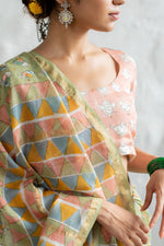 PASTEL BIRDIE IN PISTACHIO GREEN - Chanderi Saree